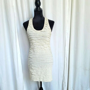 Audrey 3+1 Women’s Sleeveless Dress Racerback Layered Ivory Cream Stretch Mini S
